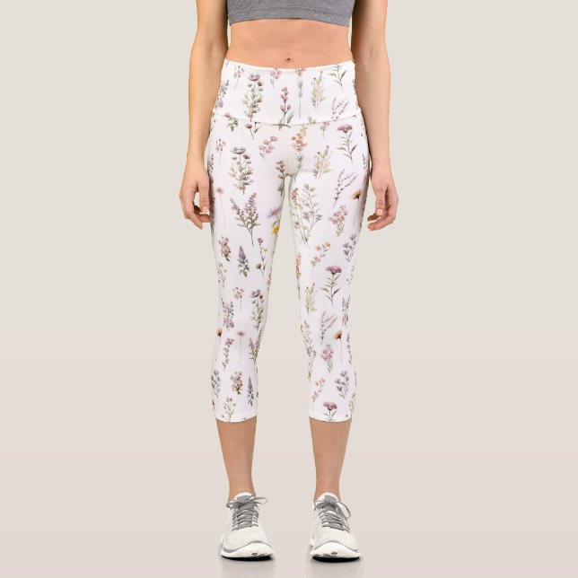 Colourful Flowers, Wildflowers, Garden Flowers Capri Leggings (Front)