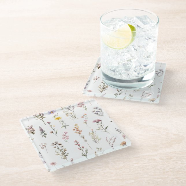 Colourful Flowers, Wildflowers, Garden Flowers Glass Coaster (Angled)