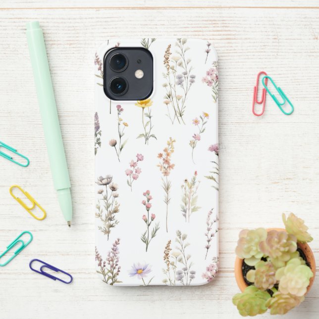 Colourful Flowers, Wildflowers, Garden Flowers iPhone Case (On Desk)