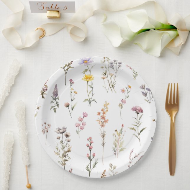 Colourful Flowers, Wildflowers, Garden Flowers Paper Plate (Wedding)