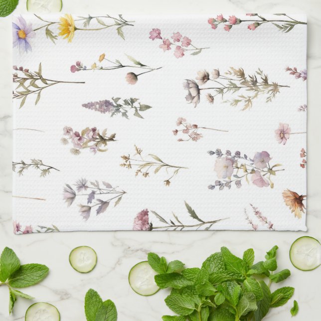 Colourful Flowers, Wildflowers, Garden Flowers Tea Towel (Folded)
