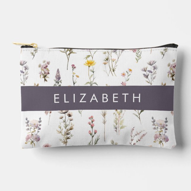 Colourful Flowers, Wildflowers, Greenery, Your Nam Accessory Pouch (Front)