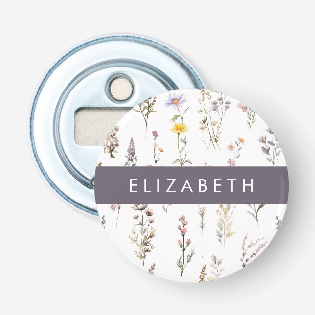 Colourful Flowers, Wildflowers, Greenery, Your Nam Bottle Opener (Front)