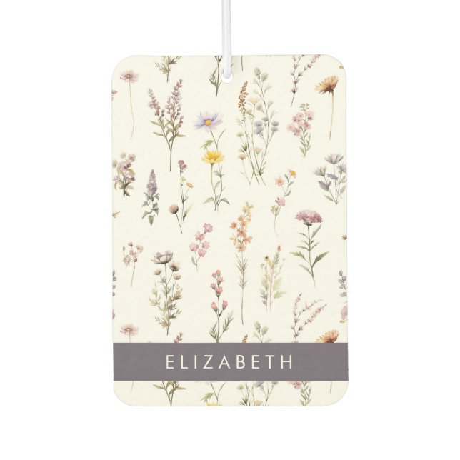 Colourful Flowers, Wildflowers, Greenery, Your Nam Car Air Freshener (Front)