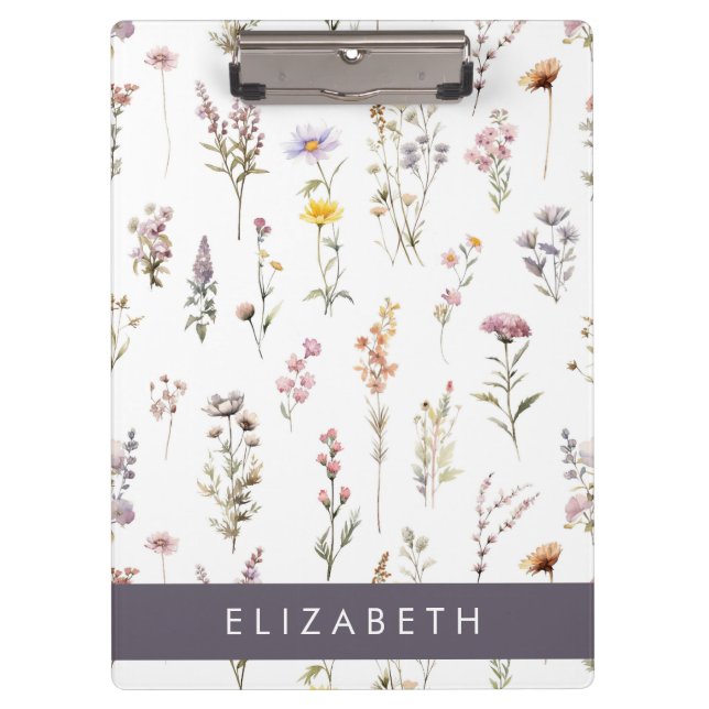 Colourful Flowers, Wildflowers, Greenery, Your Nam Clipboard (Front)