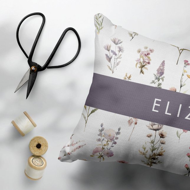Colourful Flowers, Wildflowers, Greenery, Your Nam Decorative Cushion (Creator Uploaded)