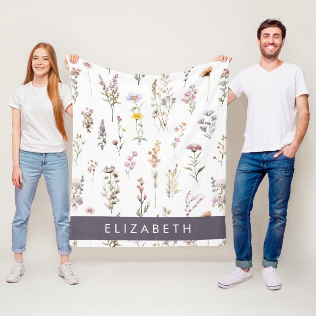 Colourful Flowers, Wildflowers, Greenery, Your Nam Fleece Blanket (In Situ)