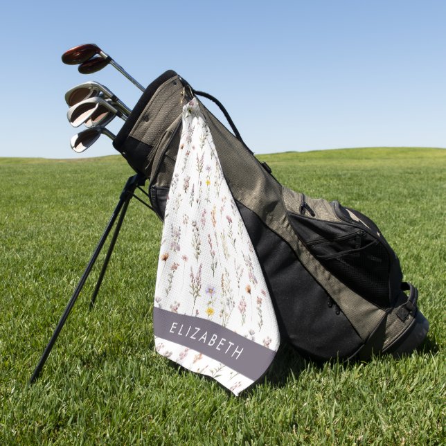 Colourful Flowers, Wildflowers, Greenery, Your Nam Golf Towel (Green)