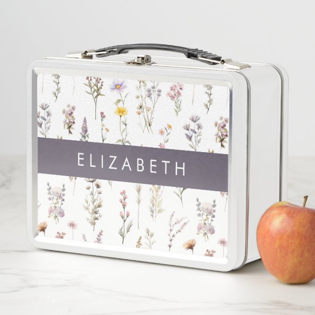 Colourful Flowers, Wildflowers, Greenery, Your Nam Metal Lunch Box (In Situ)