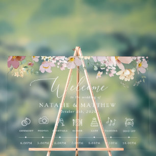 Colourful Flowers, Wildflowers, Wedding Timeline Acrylic Sign