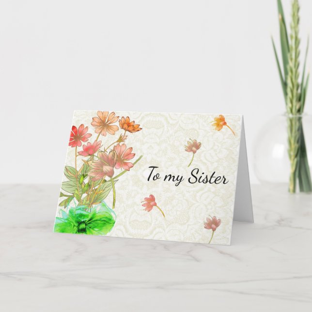 Colourful Flowers with Green Bow Mother's Day Holiday Card (Front)