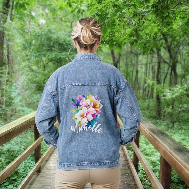 Colourful Flowers with Name Denim Jacket (Creator Uploaded)