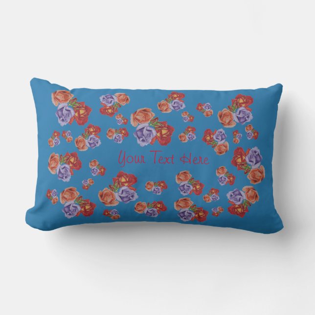 colourful flowers with rose buds and red roses lumbar cushion (Front)