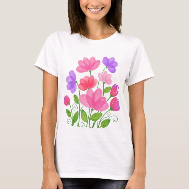 Colourful Flowers  Wrap  T-Shirt (Front)