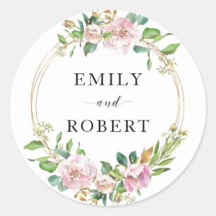 Colourful flowers wreath classic round sticker