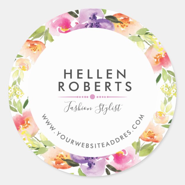 Colourful Flowers Wreath Classic Round Sticker (Front)