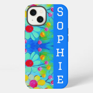 colourful flowers yellow blue pink watercolor art iPhone 13 case