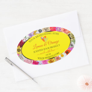 Colourful Flowers Yellow Product Labels with Heart
