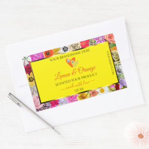 Colourful Flowers Yellow Product Labels with Heart