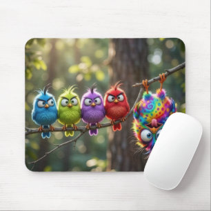 Colourful Fluffy Birdies Mouse Mat