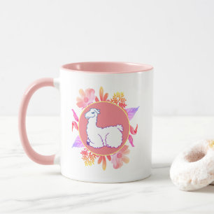 Colourful Fluffy Sleeping Llama & Foliage Mug