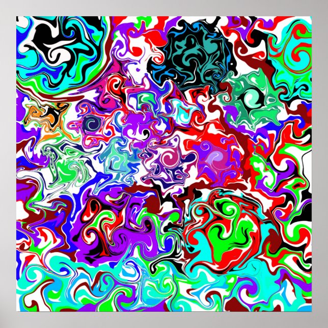 Colourful Fluid Art Marble Pour Painting Effect Poster (Front)