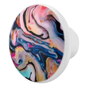 Colourful Fluid Marbling Abstraction Ceramic Knob