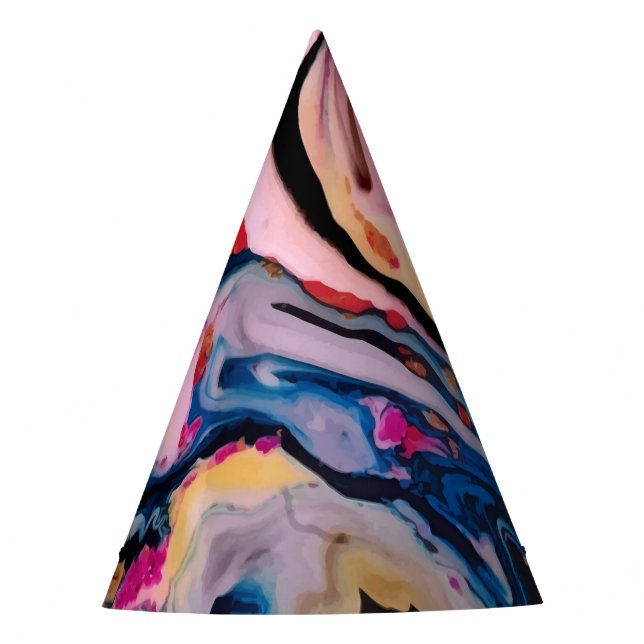 Colourful Fluid Marbling Abstraction Party Hat (Front)