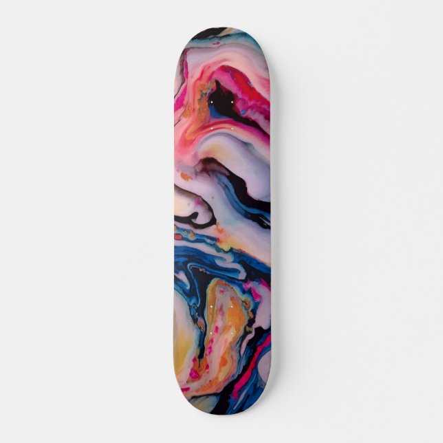 Colourful Fluid Marbling Abstraction Skateboard (Front)