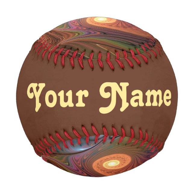 Colourful Fluorescent Abstract Brown Fractal Name Baseball (Front)
