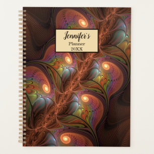 Colourful Fluorescent Abstract Brown Fractal Name Planner