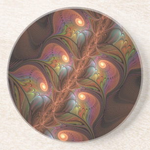 Colourful Fluorescent Abstract Modern Brown Fracta Coaster