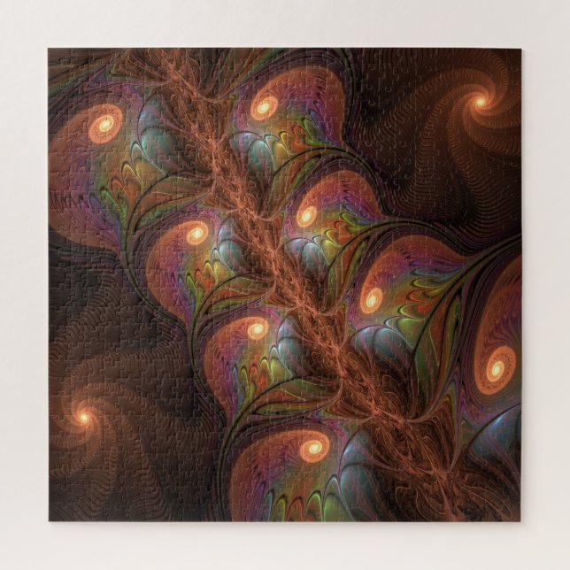 Colourful Fluorescent Abstract Modern Brown Fracta Jigsaw Puzzle (Vertical)