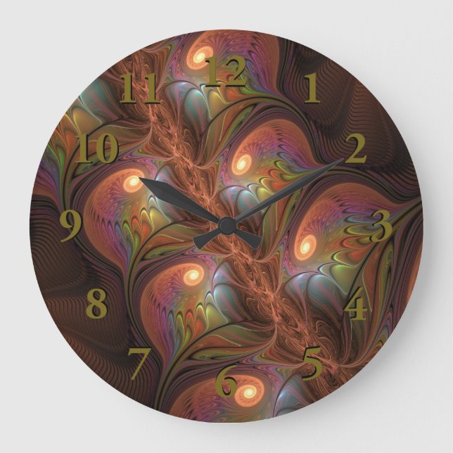 Colourful Fluorescent Abstract Modern Brown Fracta Large Clock (Front)