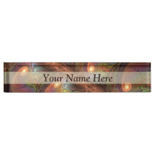 Colourful Fluorescent Abstract Modern Brown Fracta Nameplate