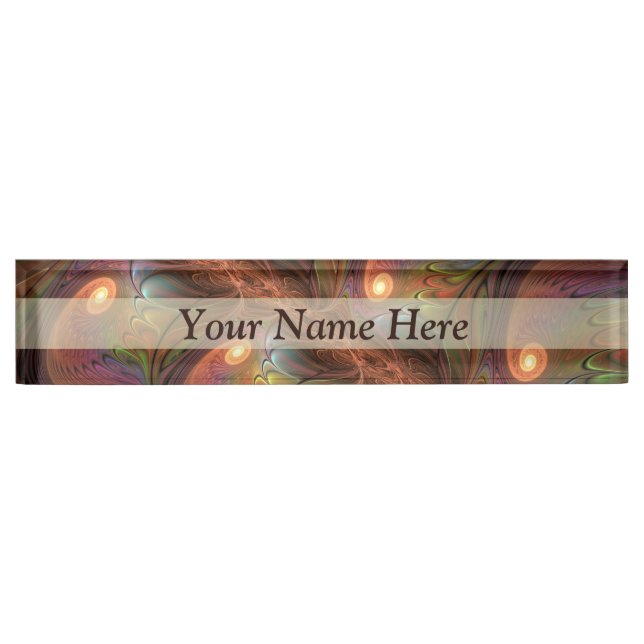 Colourful Fluorescent Abstract Modern Brown Fracta Nameplate (Front)