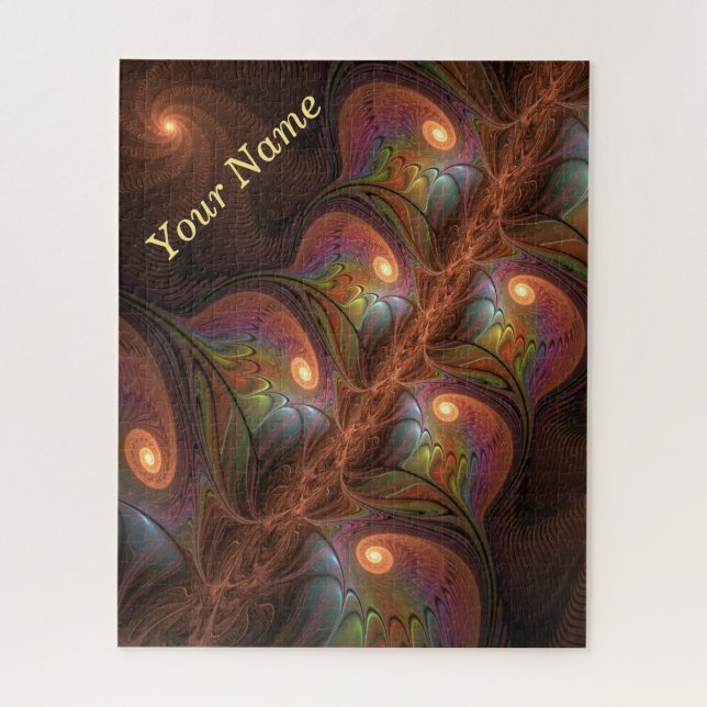 Colourful Fluorescent Abstract Modern Brown Name Jigsaw Puzzle (Vertical)