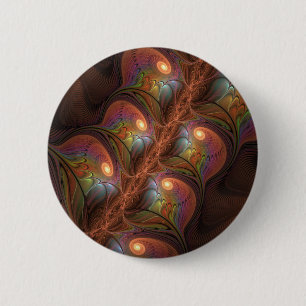 Colourful Fluorescent Abstract Trippy Brown Fracta 6 Cm Round Badge