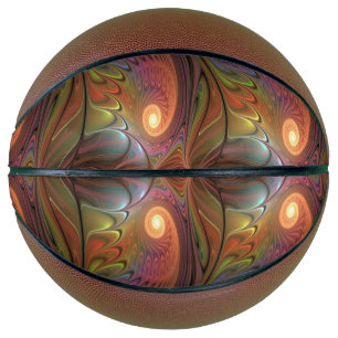 Colourful Fluorescent Abstract Trippy Brown Fracta Basketball