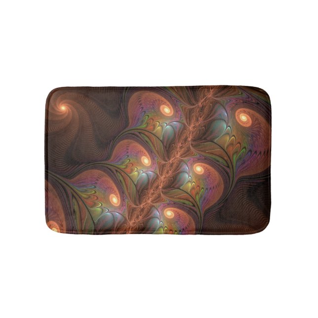 Colourful Fluorescent Abstract Trippy Brown Fracta Bath Mat (Front)