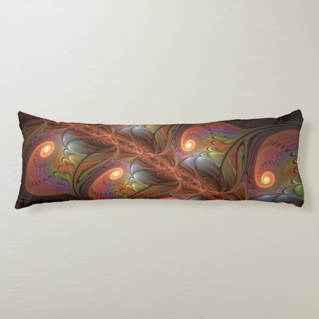 Colourful Fluorescent Abstract Trippy Brown Fracta Body Cushion (Front)