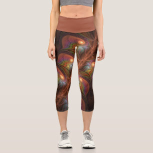 Colourful Fluorescent Abstract Trippy Brown Fracta Capri Leggings
