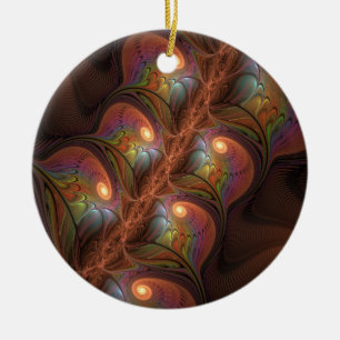 Colourful Fluorescent Abstract Trippy Brown Fracta Ceramic Tree Decoration