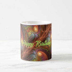 Colourful Fluorescent Abstract Trippy Brown Fracta Coffee Mug