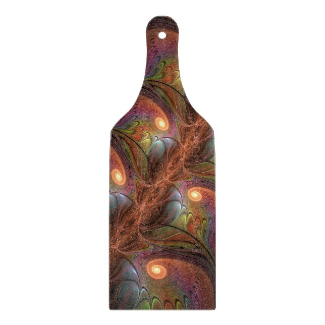 Colourful Fluorescent Abstract Trippy Brown Fracta Cutting Board (Front)