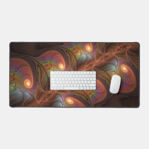 Colourful Fluorescent Abstract Trippy Brown Fracta Desk Mat