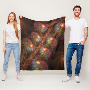 Colourful Fluorescent Abstract Trippy Brown Fracta Fleece Blanket