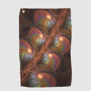 Colourful Fluorescent Abstract Trippy Brown Fracta Golf Towel