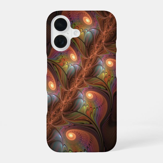 Colourful Fluorescent Abstract Trippy Brown Fracta iPhone 16 Case (Back)