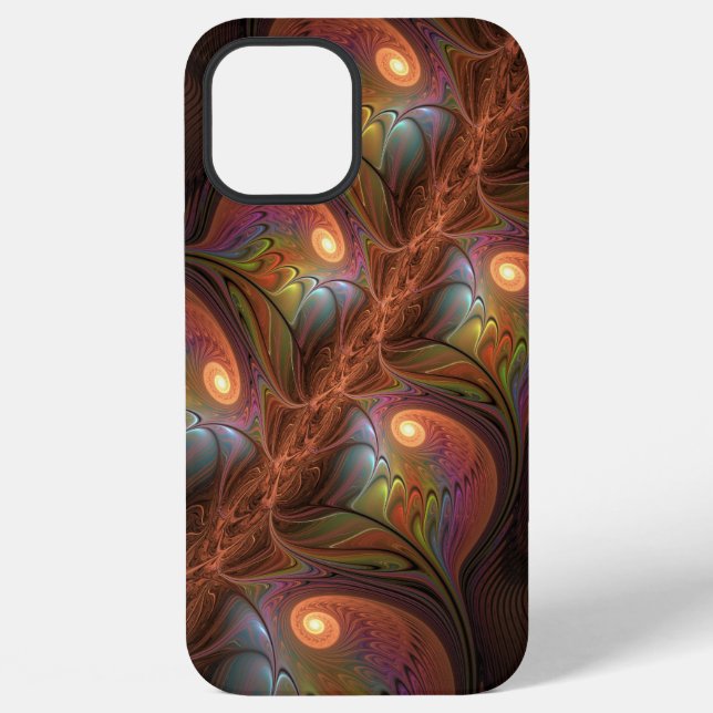Colourful Fluorescent Abstract Trippy Brown Fracta iPhone Case (Back)